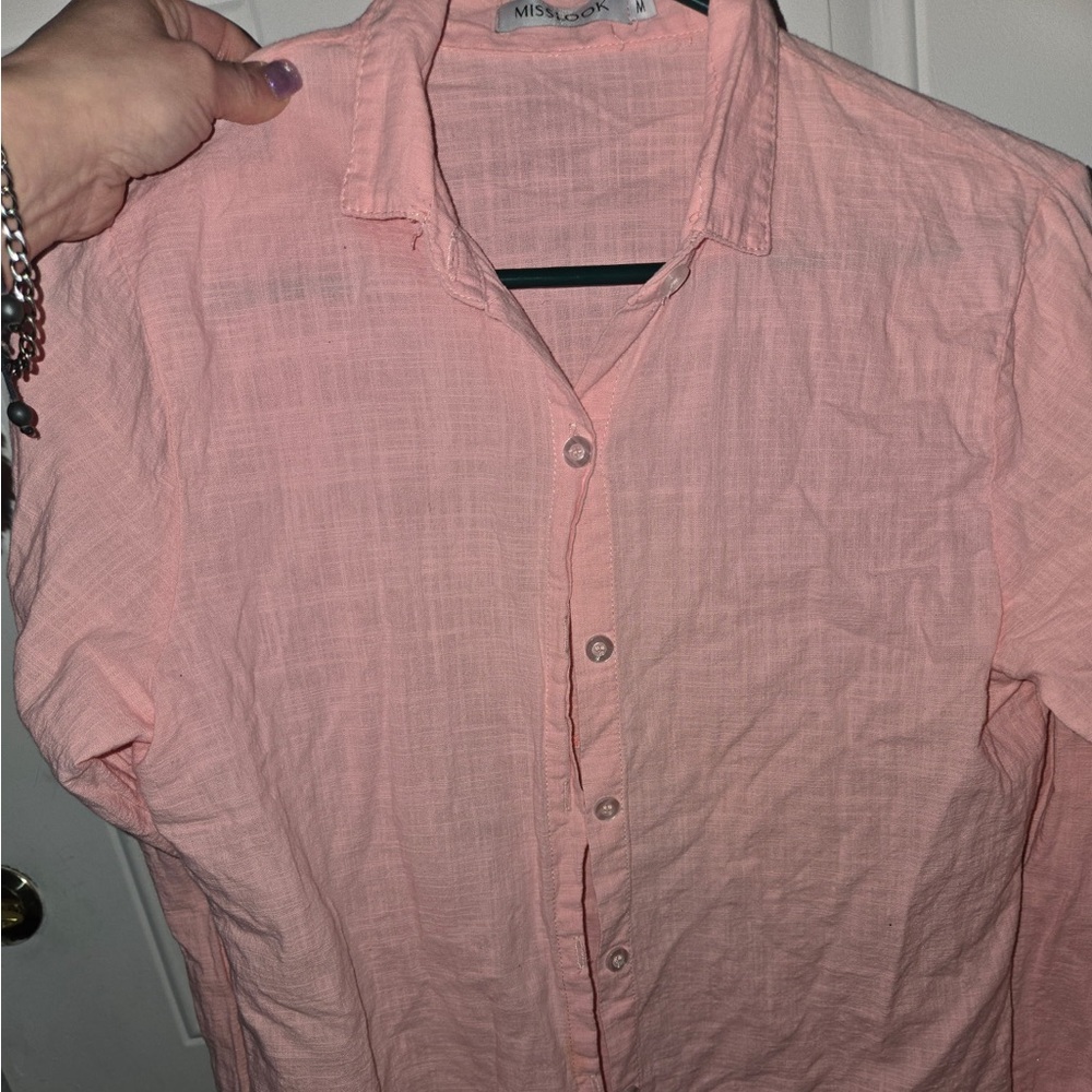 MISSLOOK Light Pink Casual Button Down Shirt